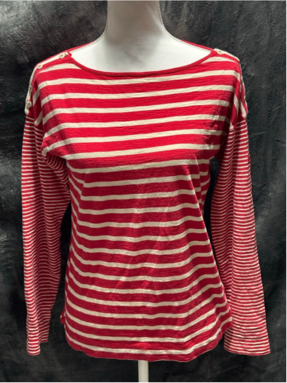 Vtg Lauren Jeans Co Ralph Lauren Red & White Gauzy Striped Boatneck Top SZ MED